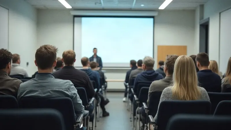Kleiner Seminarraum einer Hochschule, wenige Studierende von hinten gesehen