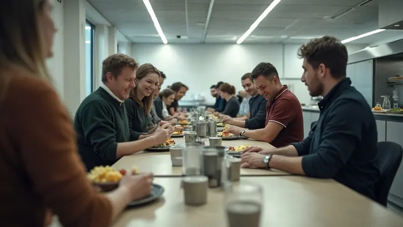 Mitarbeitende beim Mittagessen in einer Betriebskantine