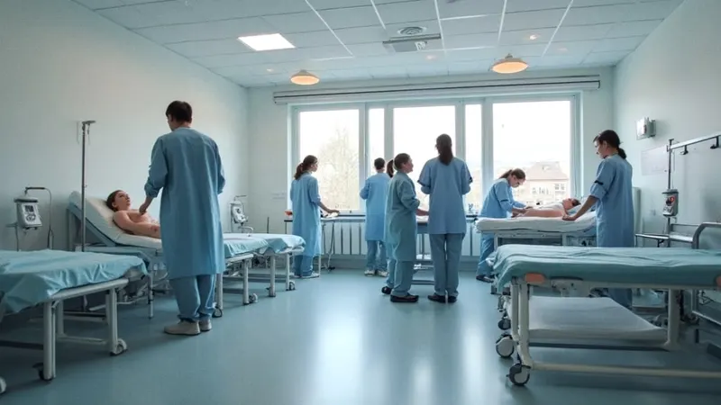 Schulungsraum einer Berufsfachschule, Auszubildende üben an einer Pflegepuppe