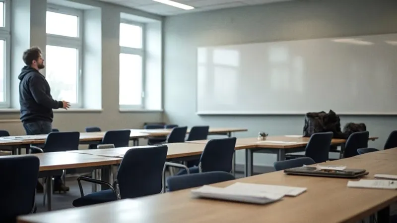 Seminarraum einer Hochschule mit Notizblöcken auf den Tischen