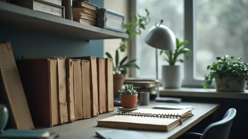 Bürregal mit Wörterbüchern und Ordnern von Sprachkursen